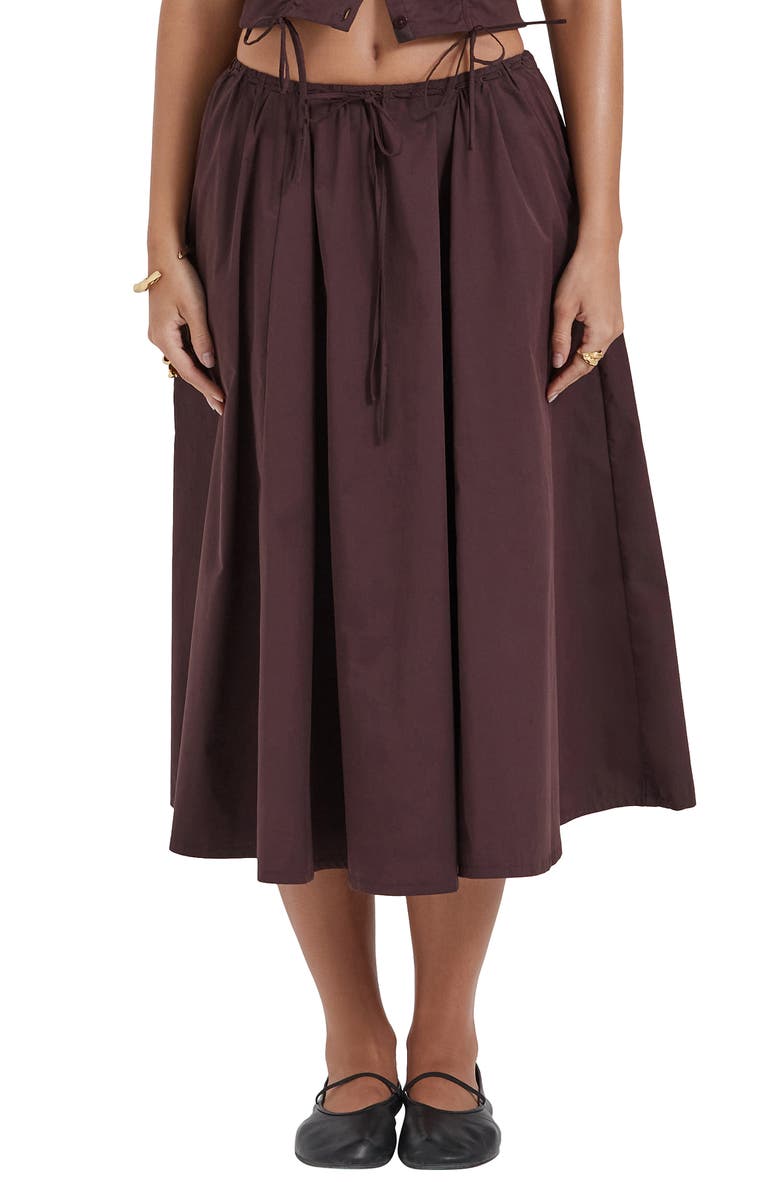 HOUSE OF CB Cora Gathered Lace-Up Skirt, Main, color, Rich Brown