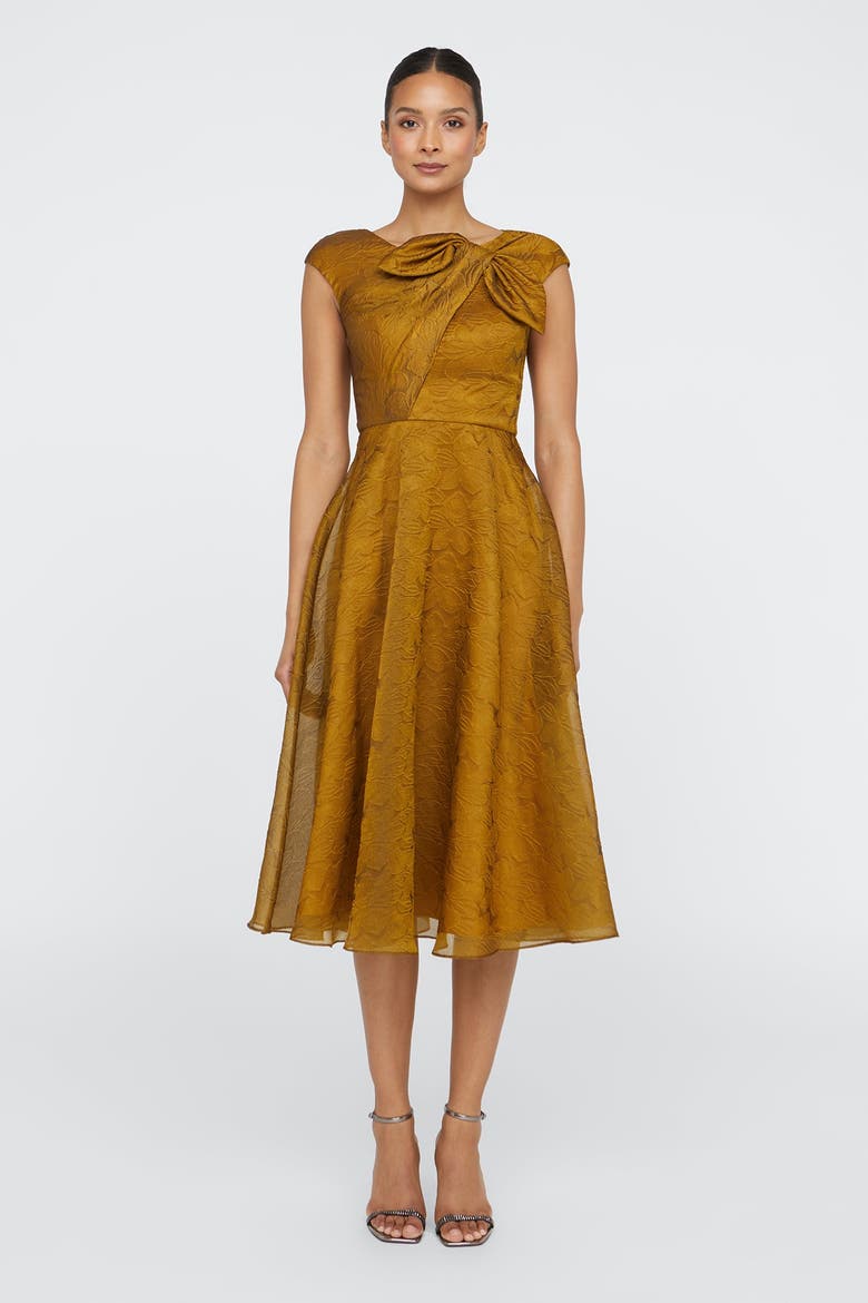 Helen Tie Neck Cocktail Dress, Main, color, Gold Nectar