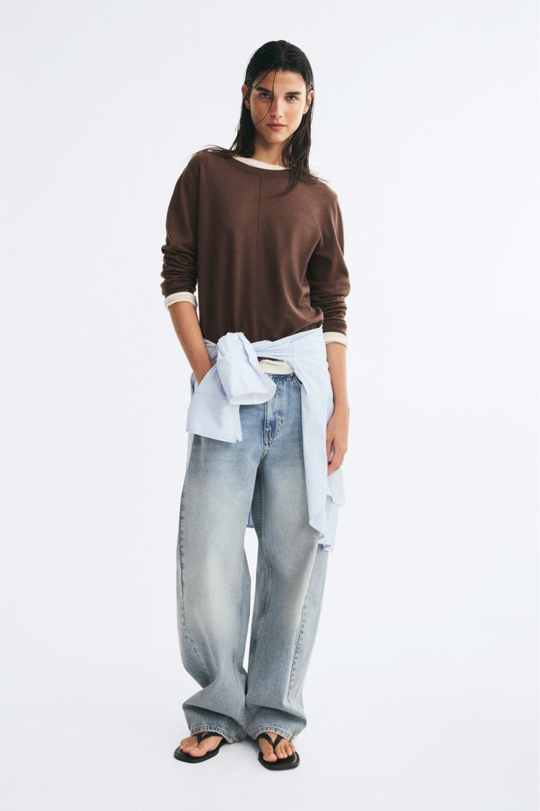 Fine-Knit Sweater, Alternate, color, Dark brown