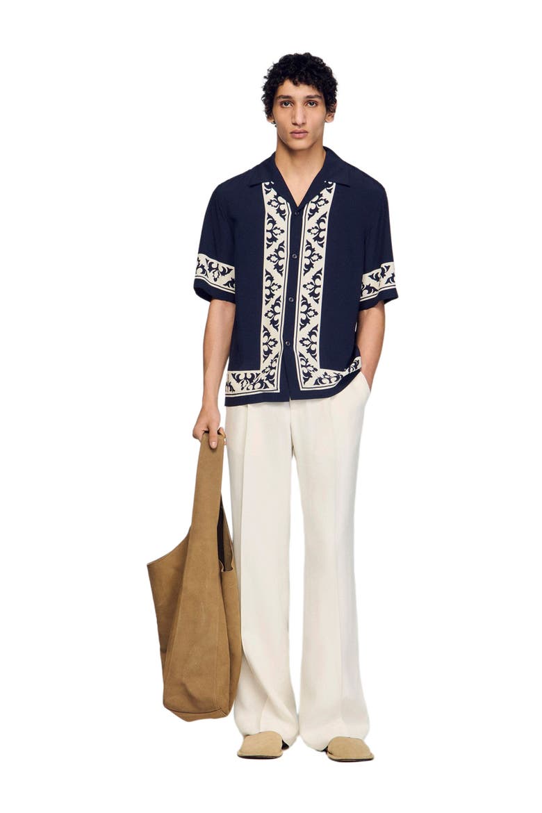 Contrast print loose-fit shirt, Alternate, color, Navy blue