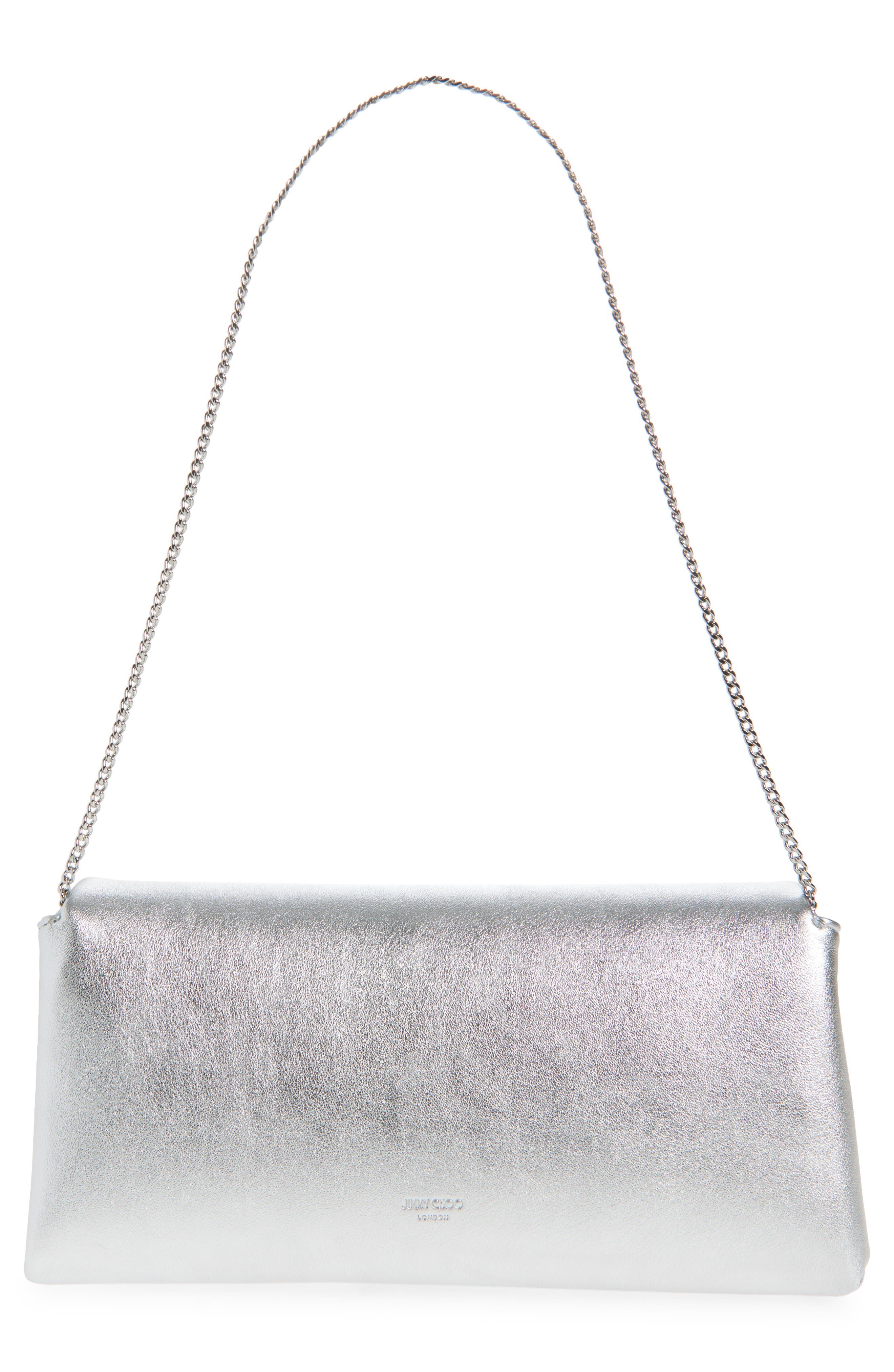 Jimmy Choo Kya Crystal Embellished Metallic Leather Clutch, Alternate, color, 