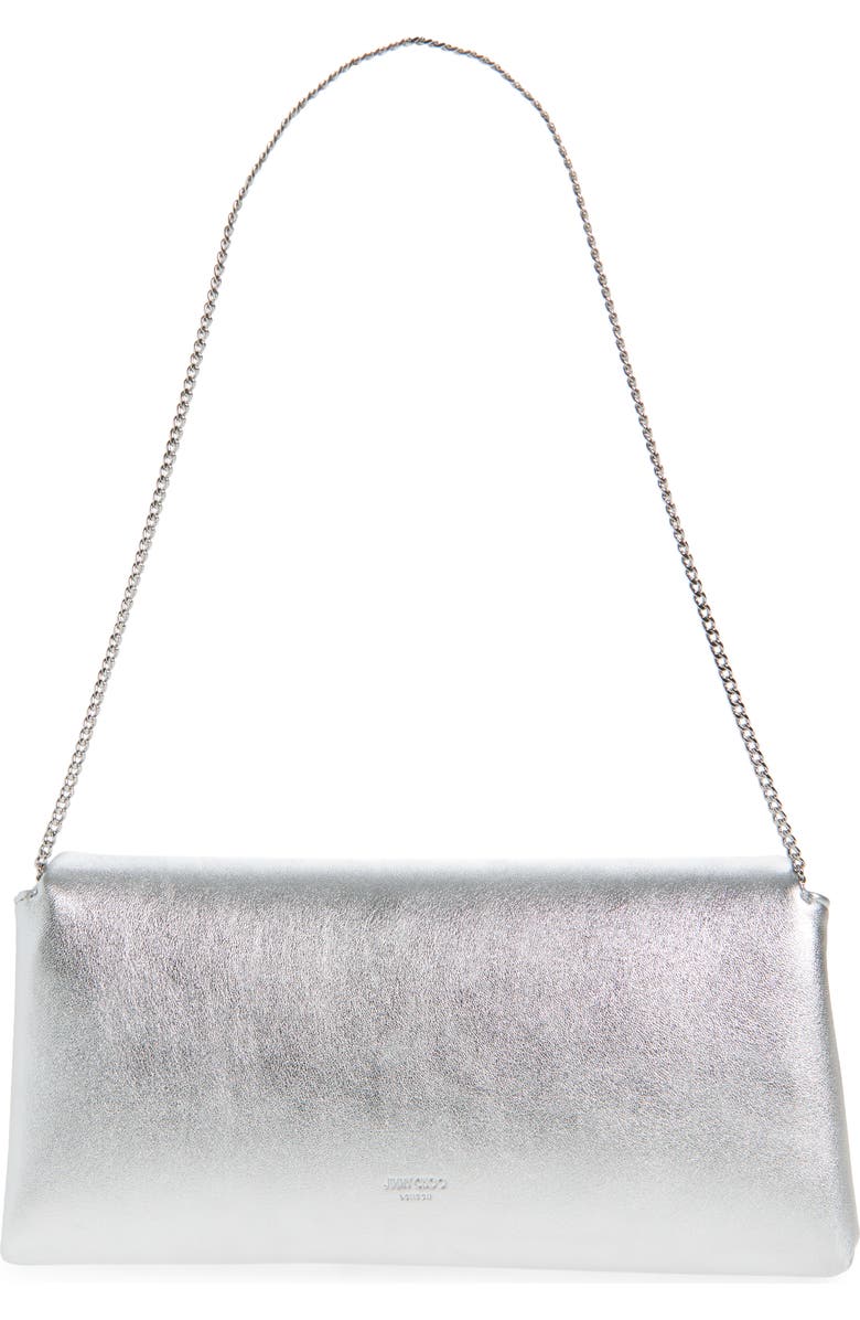 Jimmy Choo Kya Crystal Embellished Metallic Leather Clutch, Alternate, color,