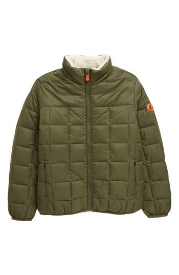 Save The Duck Kids' Tommy Lauren Faux Fur Lined Quilted Jacket In Green