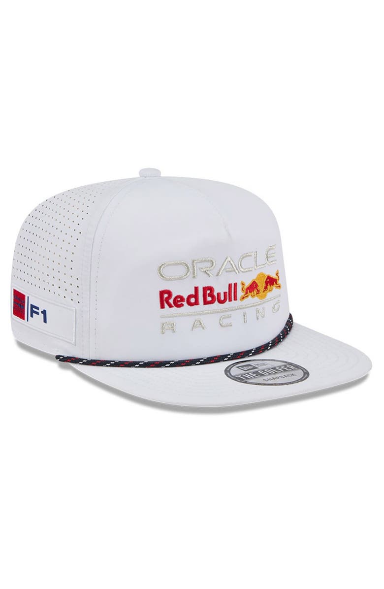 New Era Men's New Era White Red Bull Racing Leisure Featherweight Perforated Rope Golfer Snapback Hat, Main, color, 