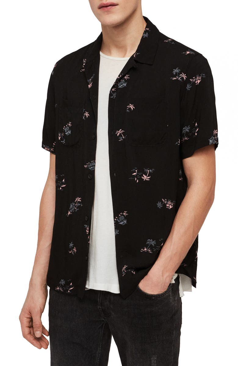 AllSaints Castaway Slim Fit Camp Shirt, Alternate, color, 