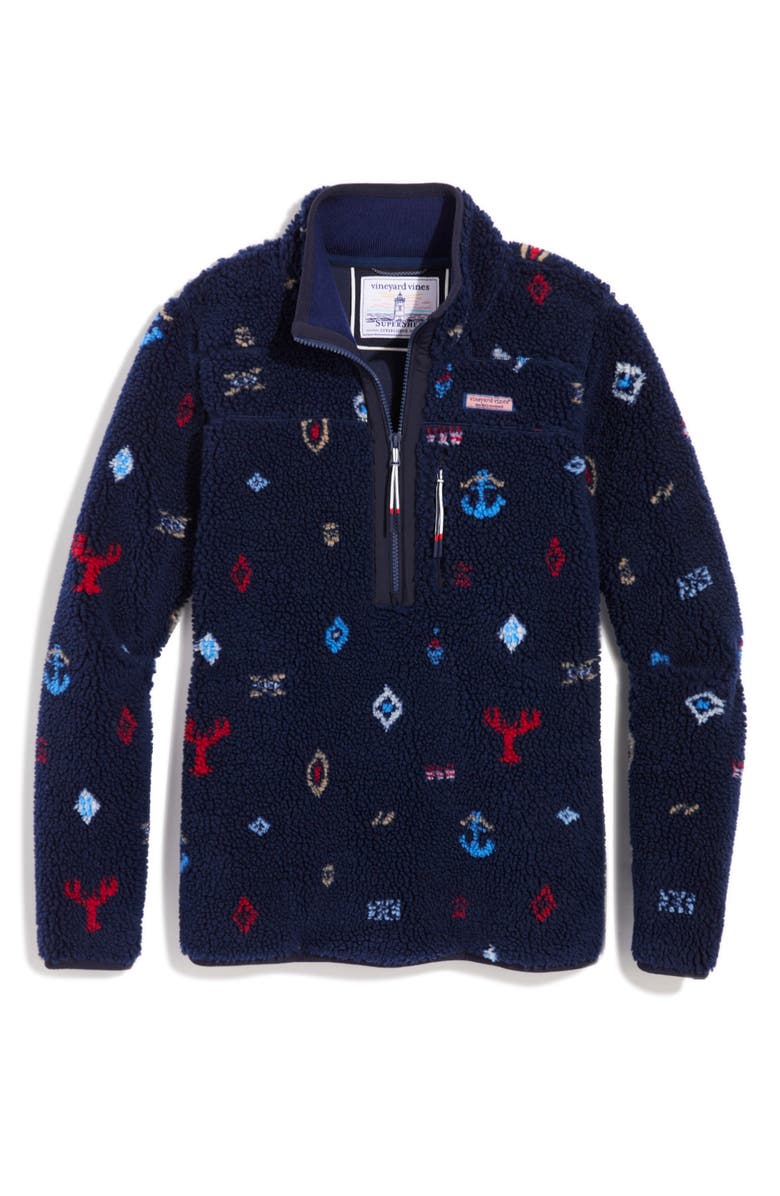 vineyard vines Nautical Icons Supershep Fleece Half Zip Pullover, Main, color, Snowflake - N.navy