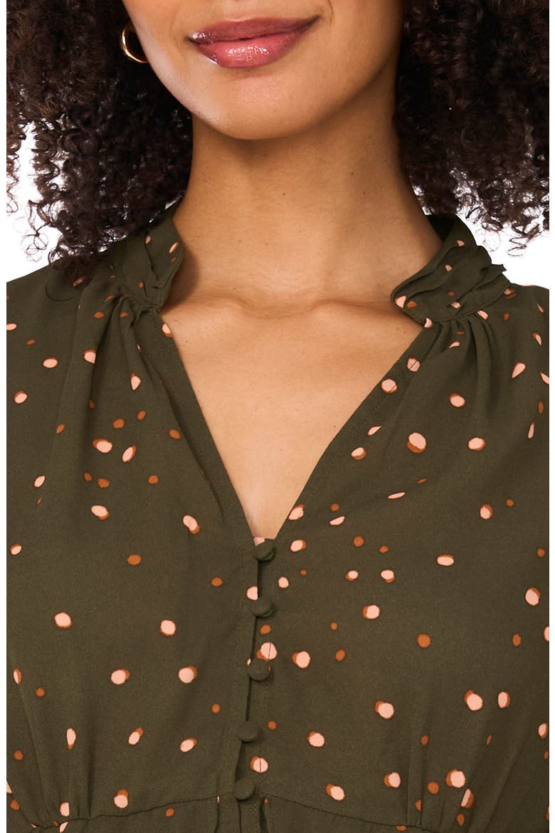 Ruffle V-Neck Button Top, Alternate, color, FOREST NIGHT
