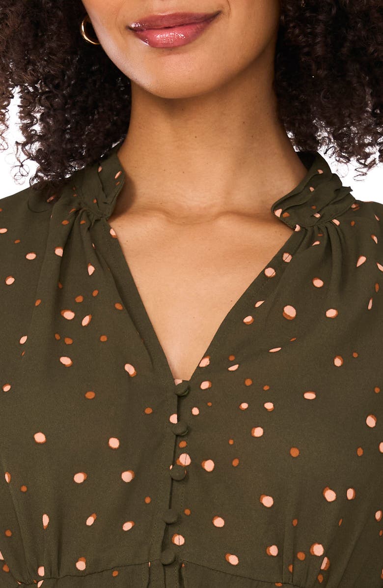 Ted Baker Ruffle V-Neck Button Top, Alternate, color, Forest Night