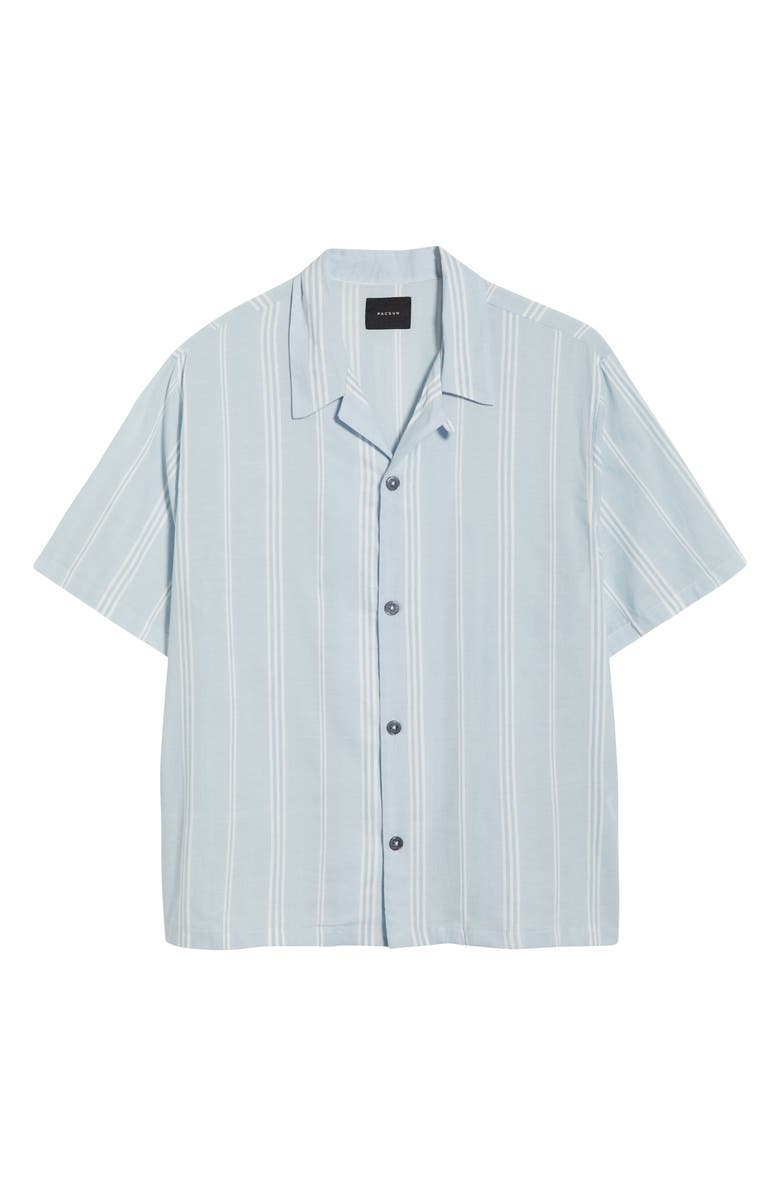 PacSun Stripe Cotton & Linen Camp Shirt, Alternate, color, Blue