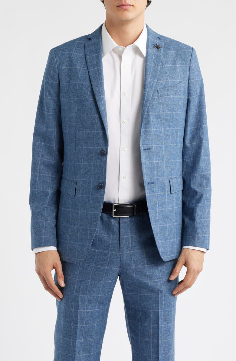 John Varvatos Star USA Varick Slim Fit Blue Glen Check Wool & Cotton Blend Suit, Alternate, color, Light Blue