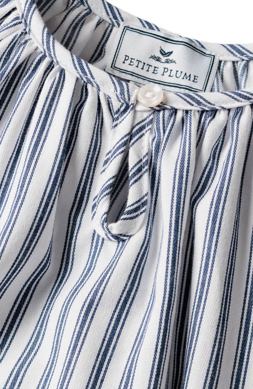 Petite Plume Kids' Delphine Navy French Ticking Stripe Cotton Blend Nightgown In Blue