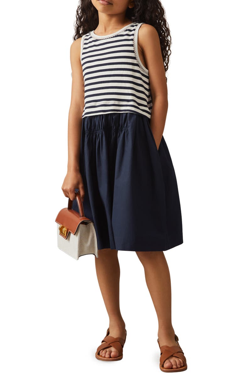 Reiss Kids' Wren Mixed Media Dress, Alternate, color, Navy