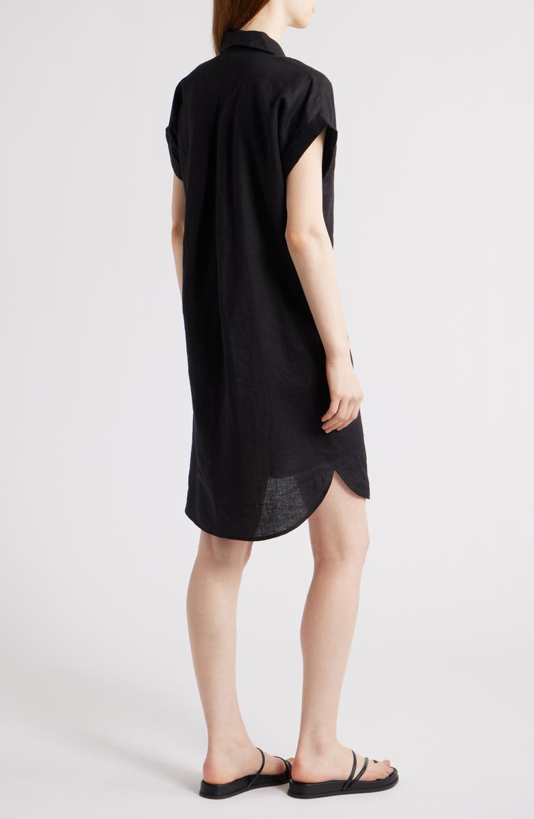 Eileen Fisher Cuff Sleeve Organic Linen Shift Dress, Alternate, color, Black