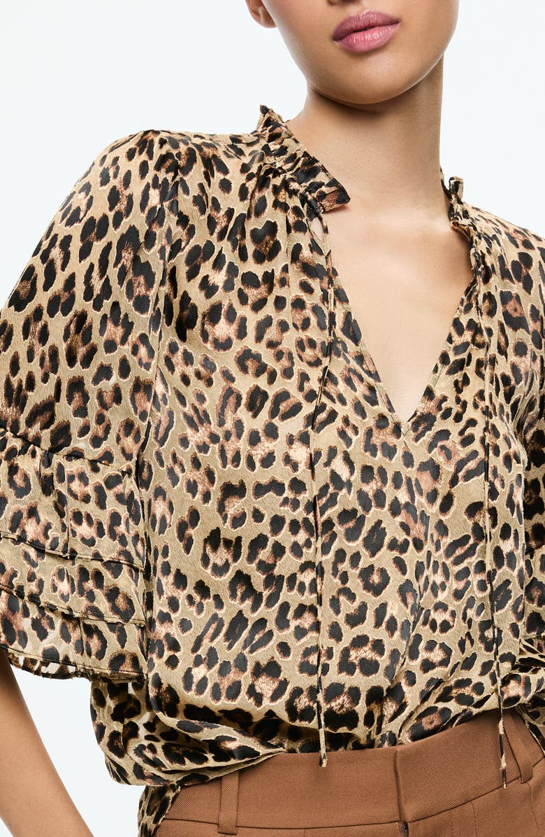 Alice + Olivia Willa Leopard Print Tiered Sleeve Top, Alternate, color, 