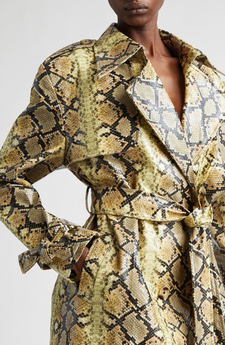 KIM SHUI Snakeskin Embossed Faux Leather Trench Coat, Alternate, color, Snakeskin
