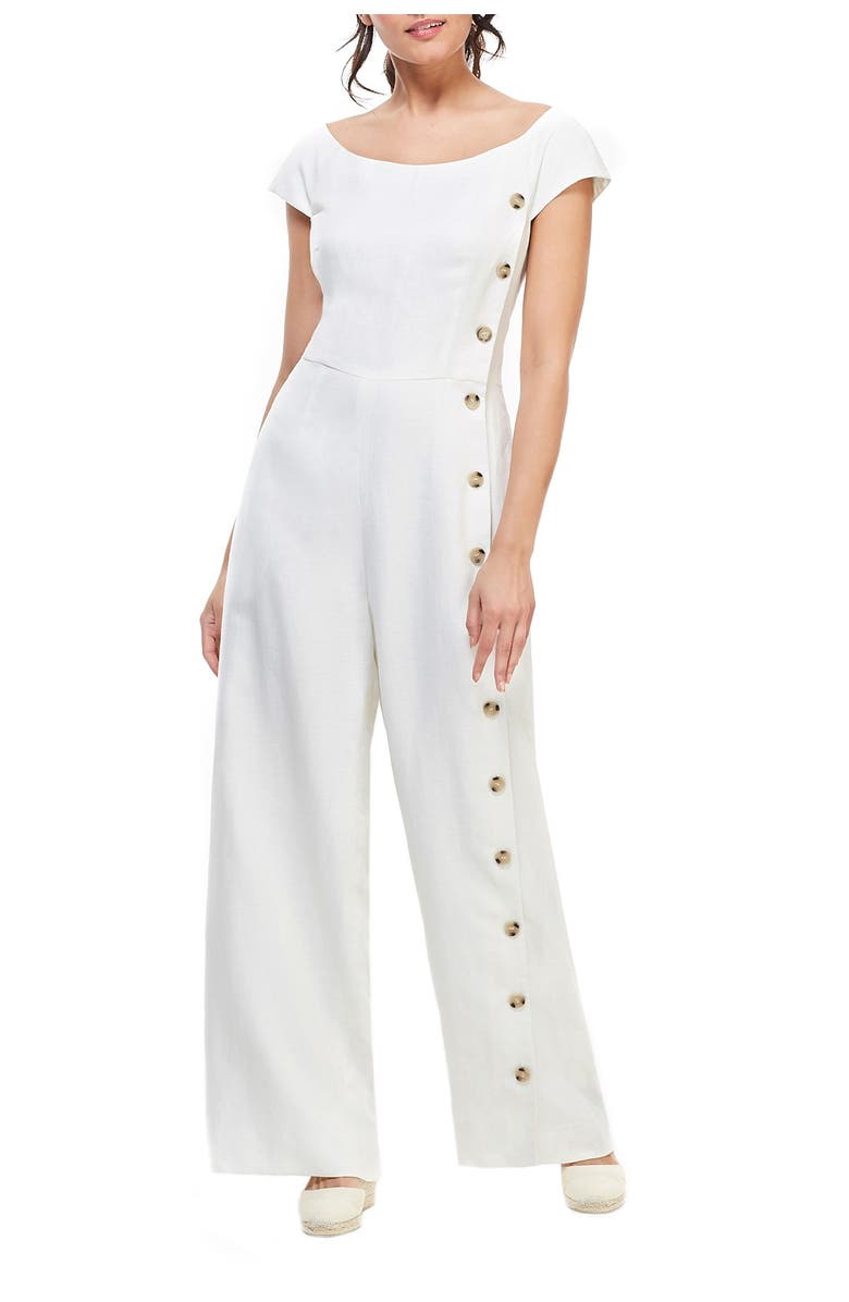 Gal Meets Glam Collection Jordan Linen Blend Button Down Wide Leg Jumpsuit, Main, color, 