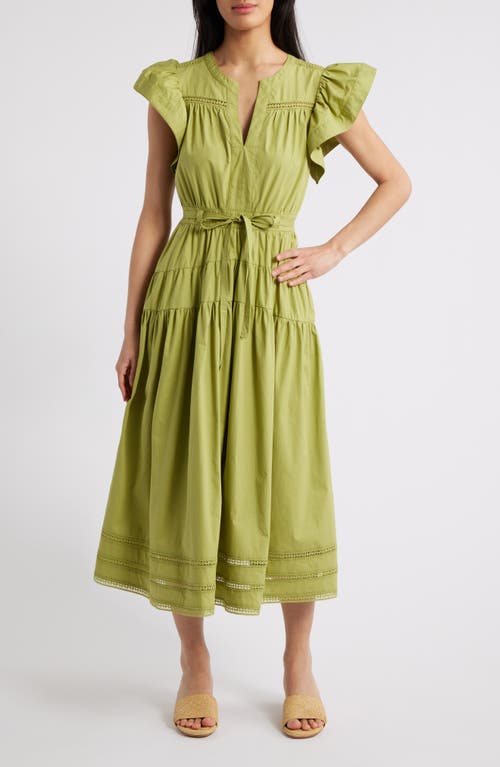 Moon River Ruffle Sleeve Tiered Maxi Dress In Kiwi