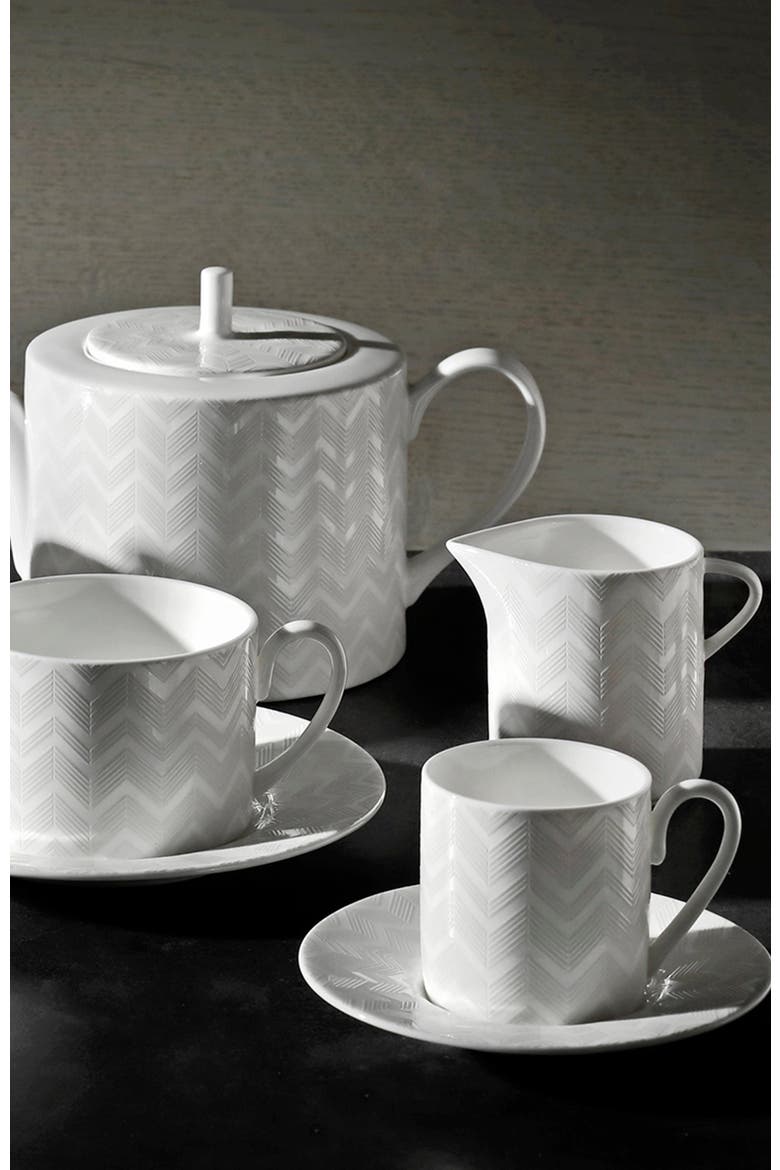 Coffee Cup & Saucer ZIG ZAG Set of 2 in Luxury Box White diam. 2.3", H 2.5", Cap. 4 oz, Saucer diam. 4.75", Alternate, color, White