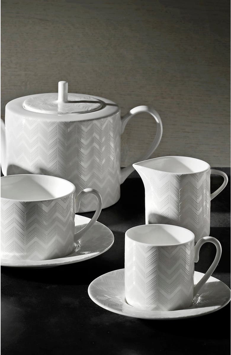 Missoni Home Tableware Coffee Cup & Saucer ZIG ZAG Set of 2 in Luxury Box White diam. 2.3", H 2.5", Cap. 4 oz, Saucer diam. 4.75", Alternate, color, White