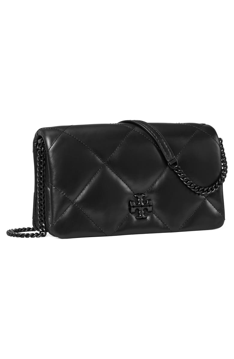 Tory Burch Kira Diamond Quilted Wallet on a Chain, Alternate, color, Black