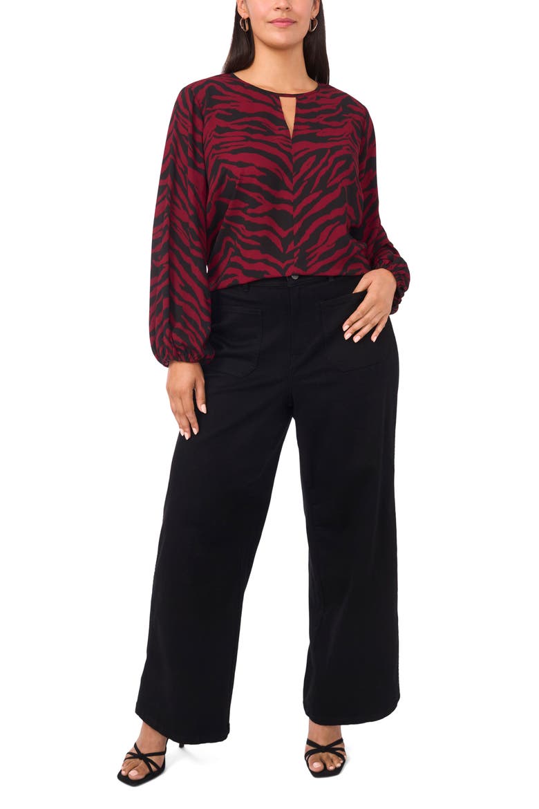 Animal Print Keyhole Neck Top, Alternate, color, BOYSENBERRY