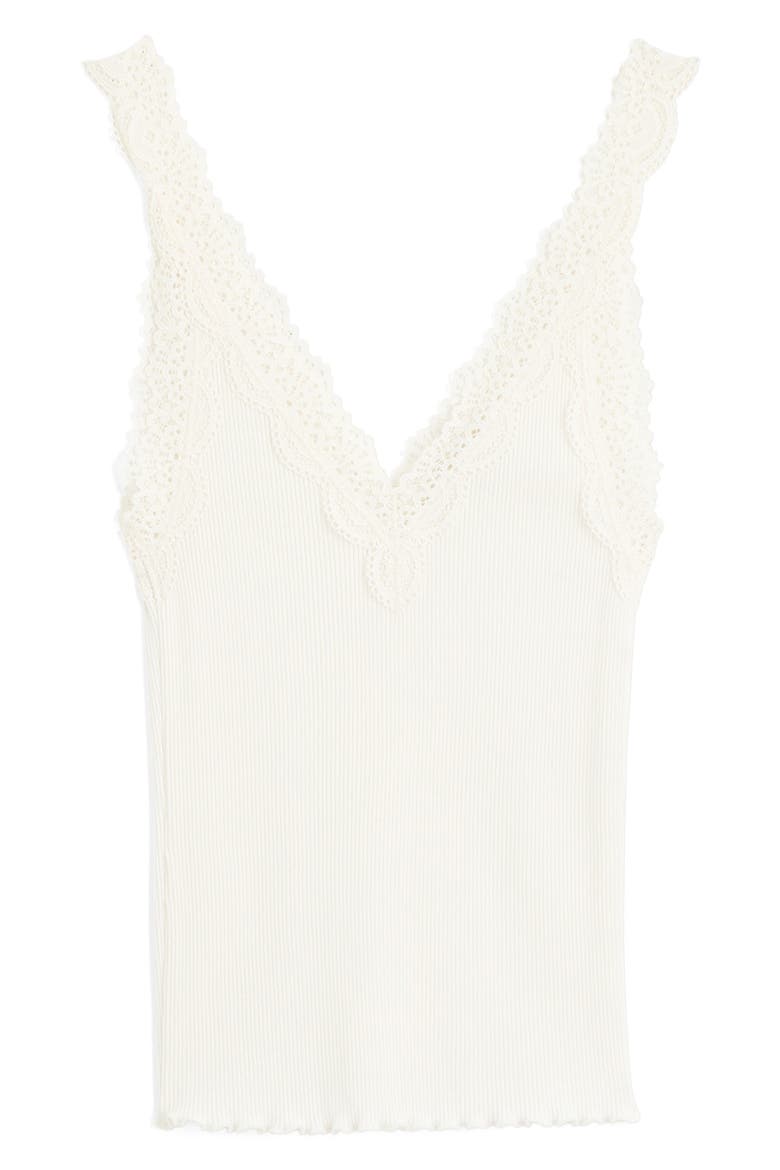 V-Neck Lace Cotton Blend Tank, Alternate, color, WINTER WHITE