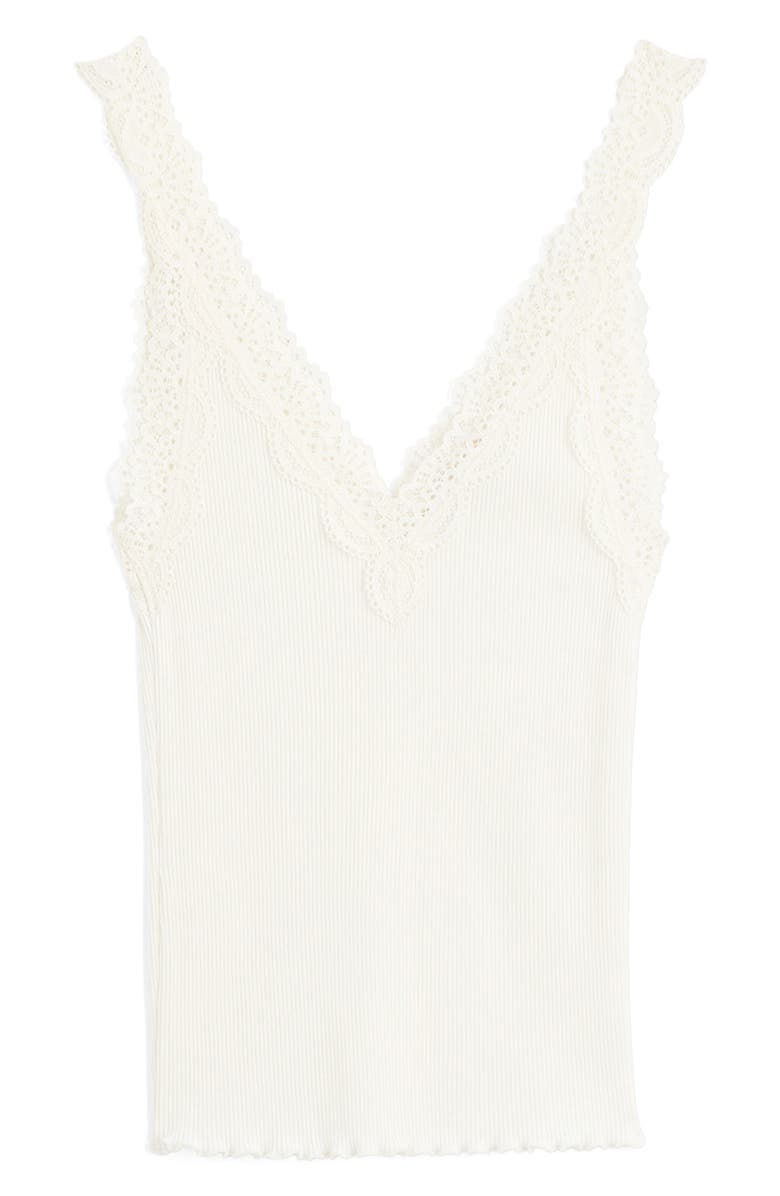 Madewell V-Neck Lace Cotton Blend Tank, Main, color, Winter White