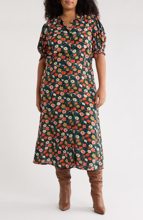 Bridget Floral Print Midi Dress (Plus)