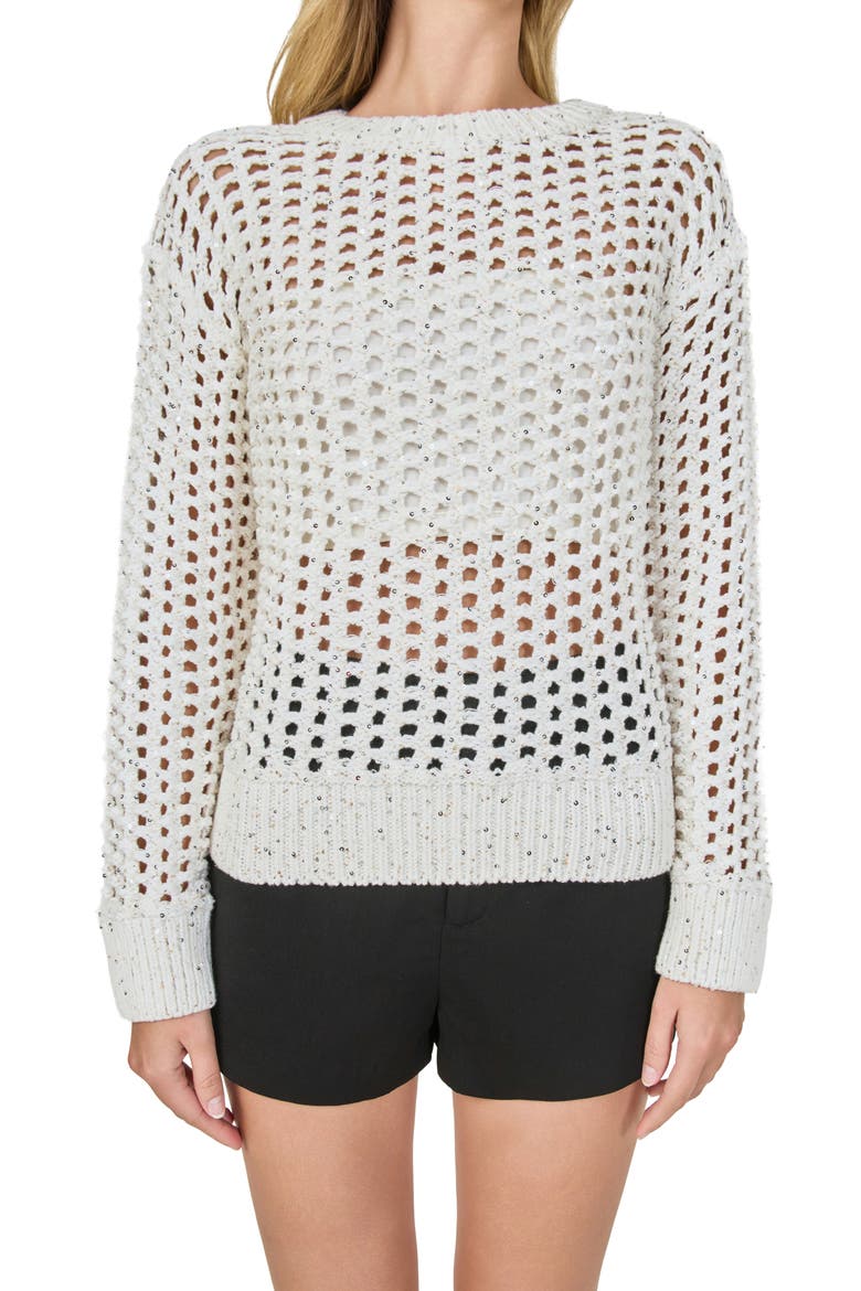 Sequins Open Stitch Sweater, Main, color, WHITE