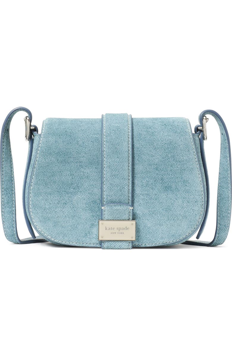 Kate Spade New York mini nouveau denim suede saddle crossbody bag, Main, color,