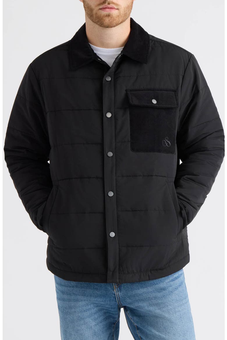 Davie Mixed Media Quilted Shirt Jacket, Main, color, BLACK