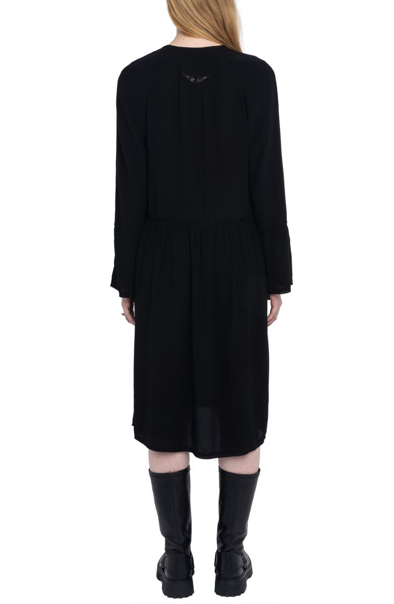 Zadig & Voltaire Rinas Plunge Neck Long Sleeve Dress, Alternate, color, Black