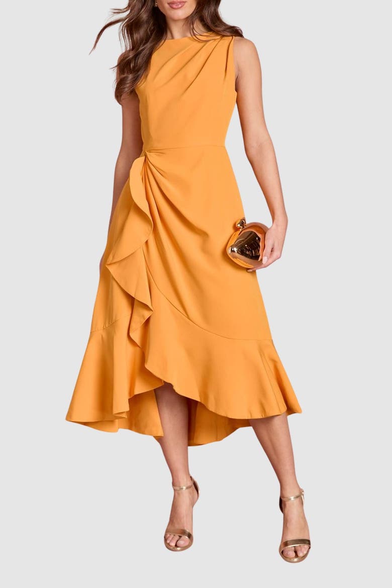 Crepe Ruffle Low Back Dress, Alternate, color, Orange