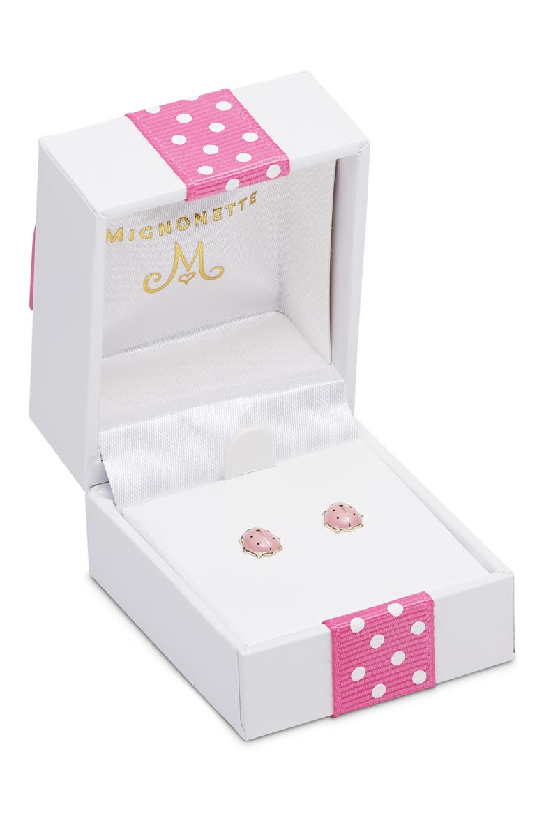 14K Gold Ladybug Stud Earrings, Alternate, color, GOLD