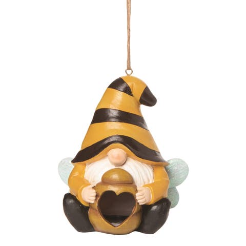 7 Inch Yellow Spring Garden Gnome Birdhouse Polyresin Decorative Bird and Insect House for Spring