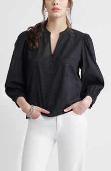 Caslon® Eyelet Embroidered Cotton Popover Top