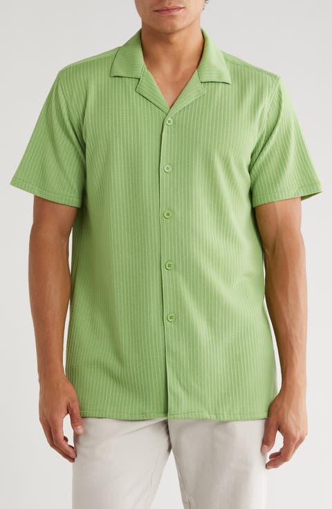 Stripe Textured Short Sleeve Camp Shirt
