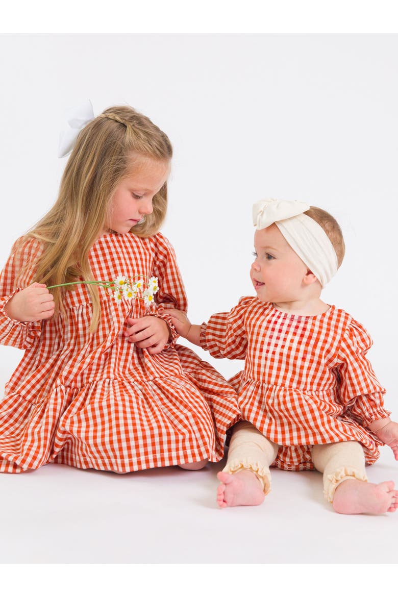 Woven Long Sleeve Tiered Twirl Dress, Alternate, color, Classic Rust Gingham