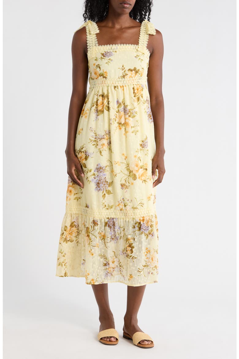 Floral Tie Strap Midi Dress, Main, color, YELLOW MULTI