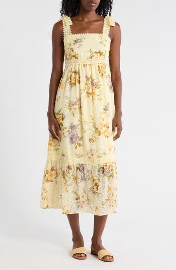 AUGUST SKY Floral Tie Strap Midi Dress | Nordstromrack
