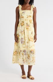 AUGUST SKY Floral Tie Strap Midi Dress