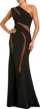 Mac Duggal One Shoulder Crepe Illusion Cutout Gown