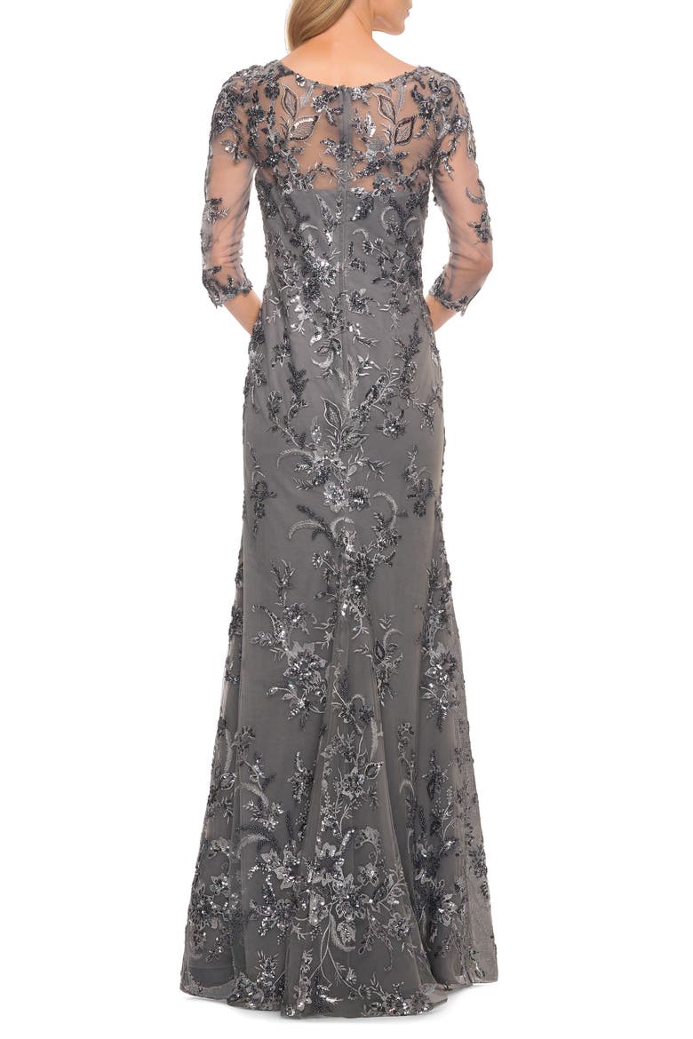 Beaded Lace Mermaid Gown, Alternate, color, GUNMETAL