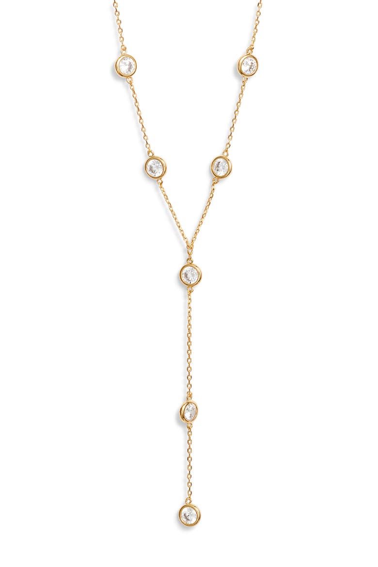 Cubic Zirconia Station Y Necklace, Main, color, CLEAR- GOLD