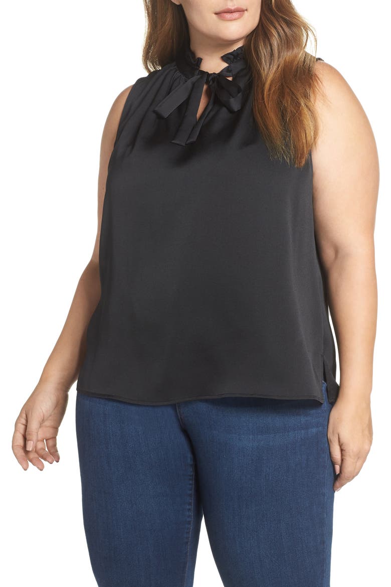 Ruffled Tie Neck Blouse, Main, color, RICH BLACK