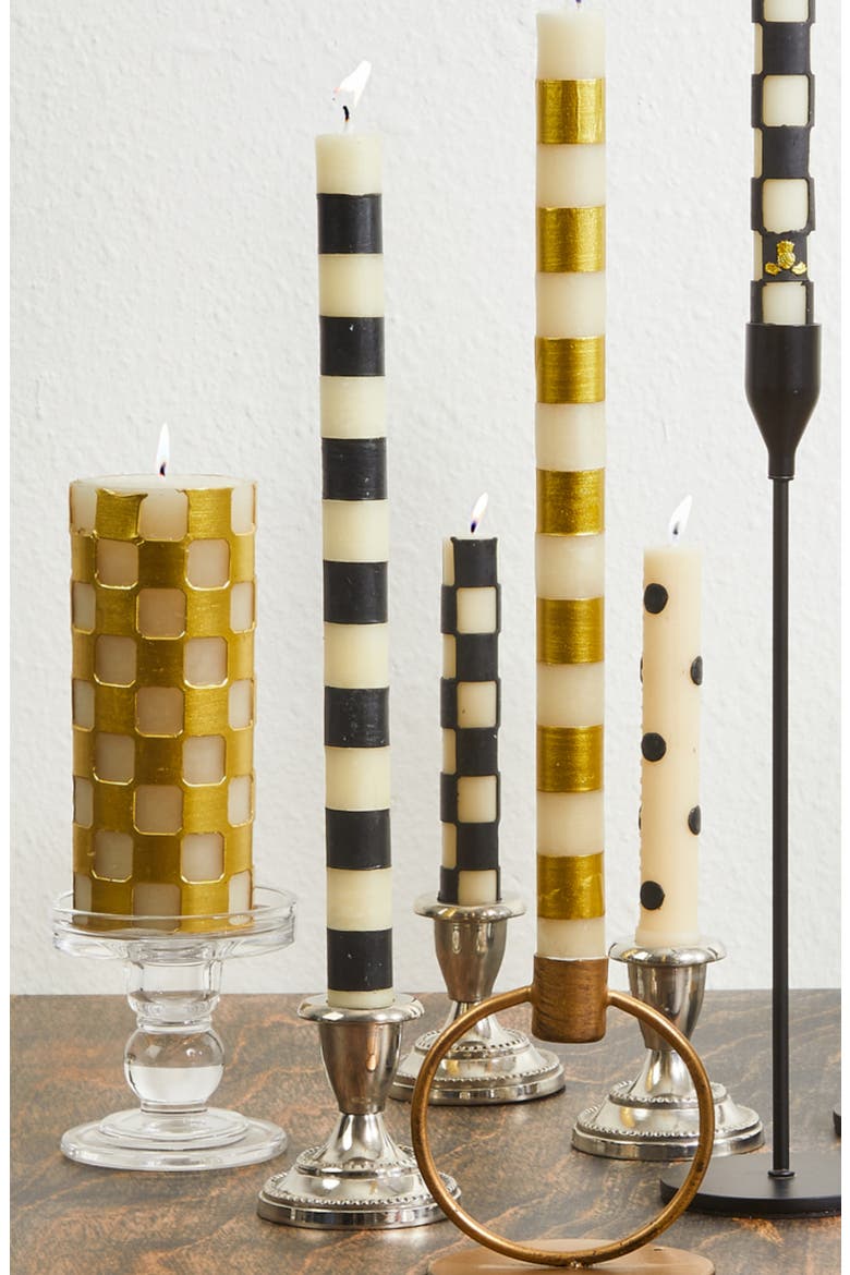 Set of 2 Black Bands Dinner Candles, Alternate, color, BLACK