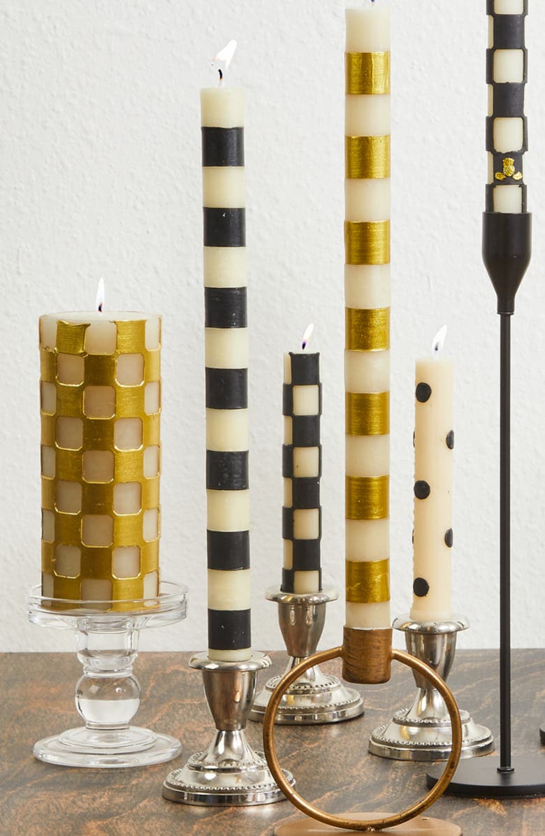 MACKENZIE CHILDS Set of 2 Black Bands Dinner Candles, Alternate, color, Black
