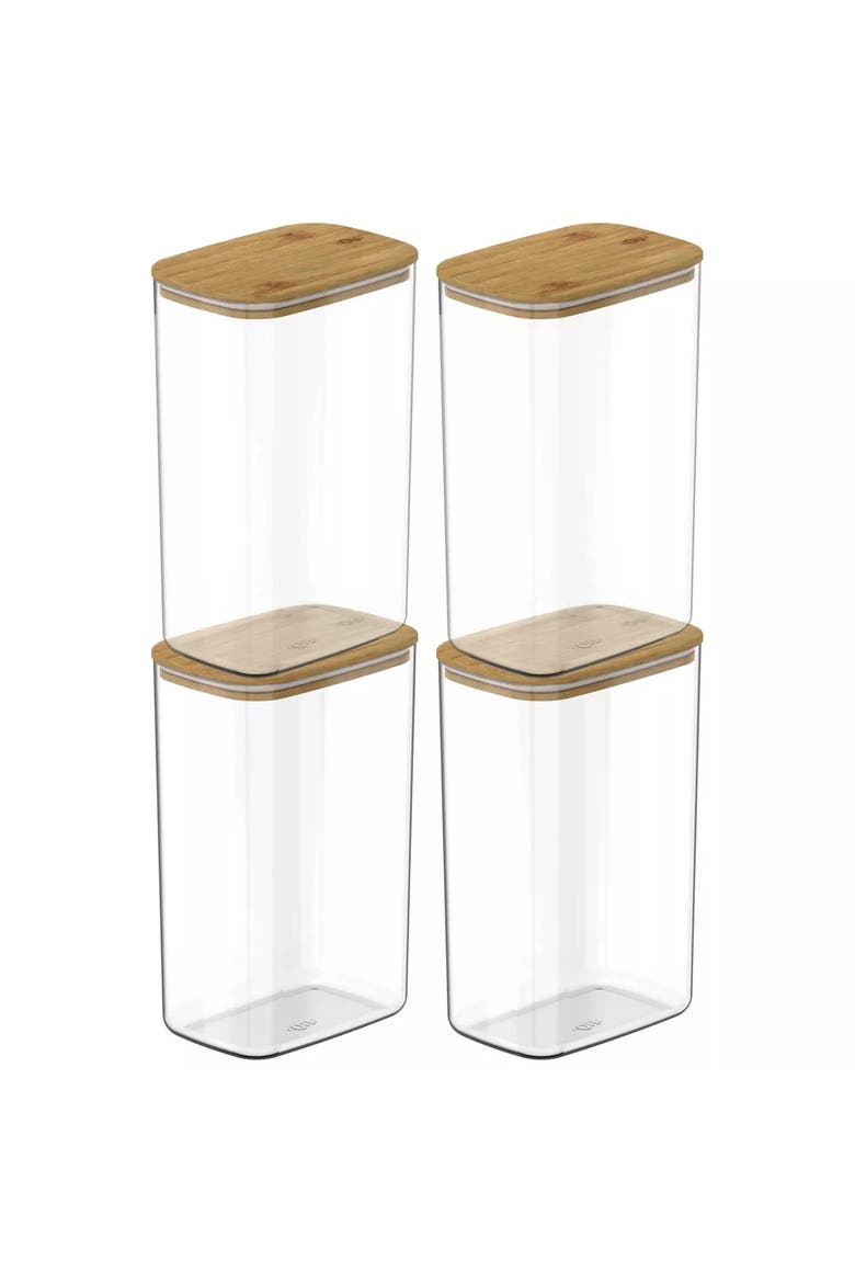 Clear Stackable Airtight Food Storage Container Set with Wood Lid 8 Piece, Main, color, Clear