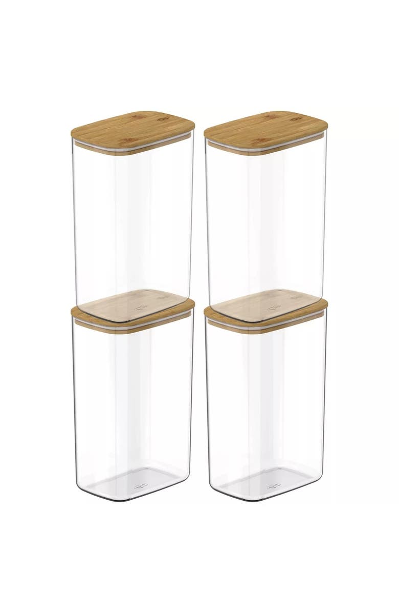 OU Clear Stackable Airtight Food Storage Container Set with Wood Lid 8 Piece, Main, color, Clear