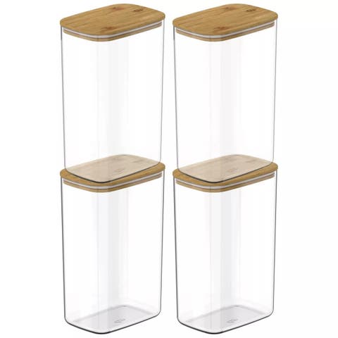Clear Stackable Airtight Food Storage Container Set with Wood Lid 8 Piece (4 Jars + 4 Lids)